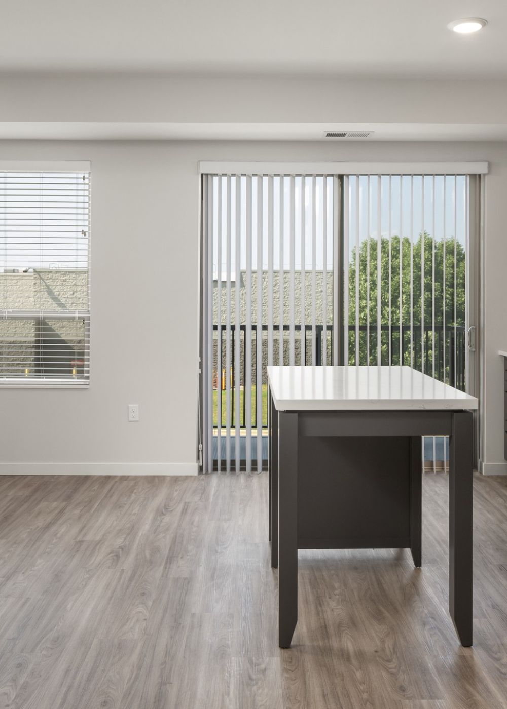 Aster apartments living room with couches and dining room table
