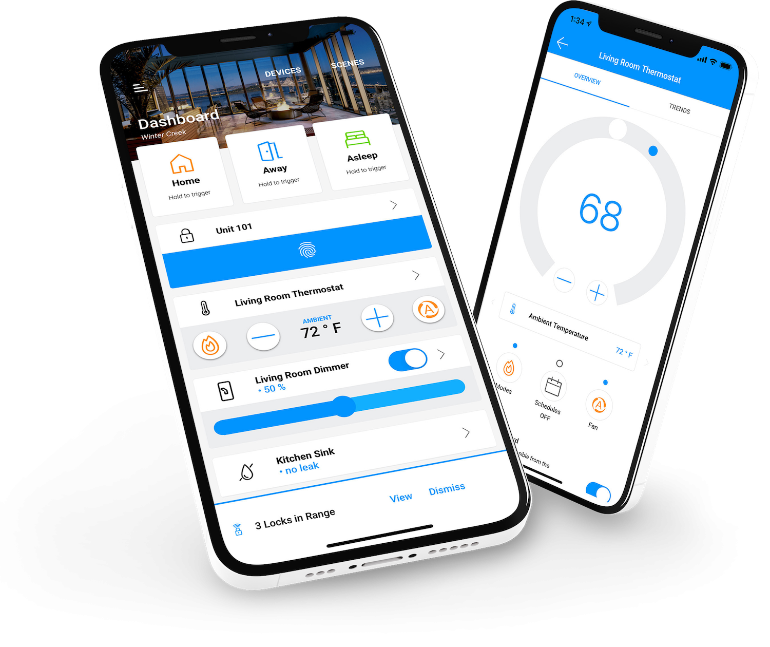 Graphic of two phones showing dashboard of smart technology